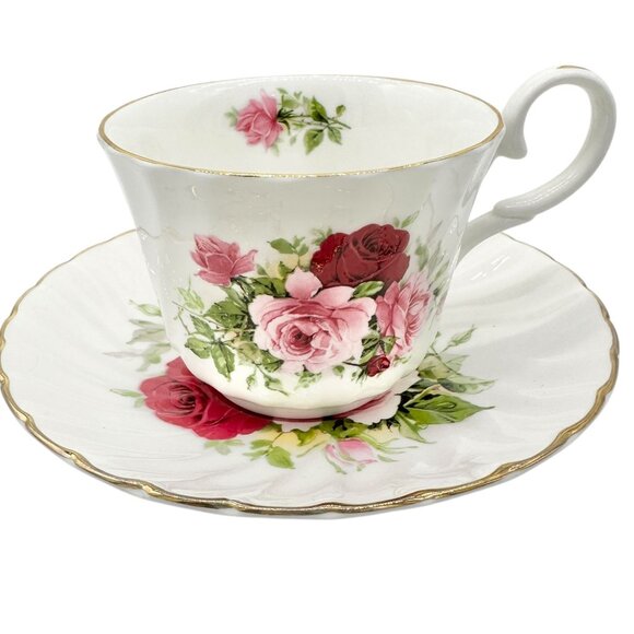 Royale Garden Bone China Teacup and Saucer Set Pink Rose Design 3 cups 4 saucers - Picture 4 of 12